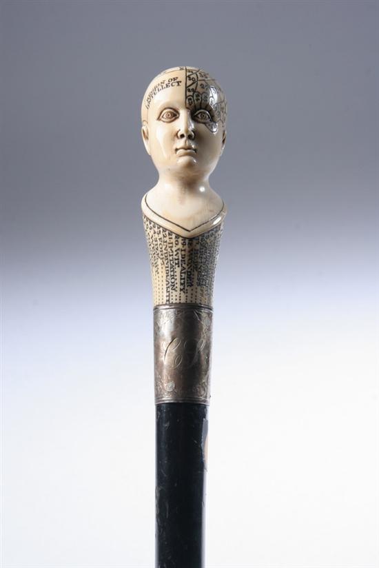 Appraisal: PHRENOLOGY CANE Carved in ivory man's head profusely illustrated with