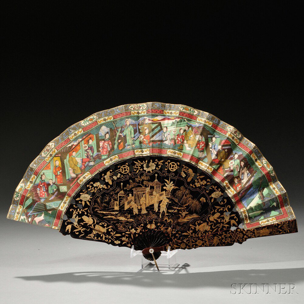 Appraisal: Folding Fan China the paper leaf painted with flowers and