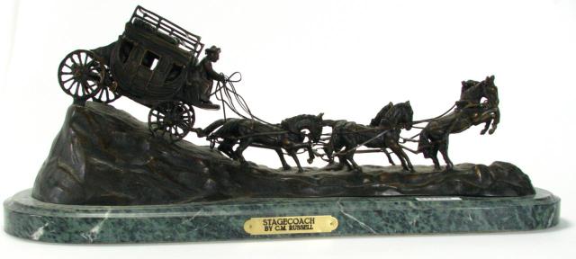 Appraisal: CM Russell Recast Bronze 'Stagecoach' on marble plinth '' long