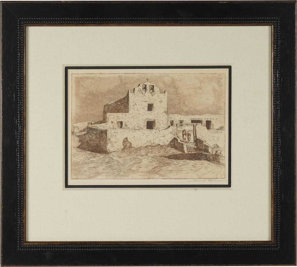 Appraisal: EDWARD BOREIN - CHURCH AT LAGUNA etching signed lower right