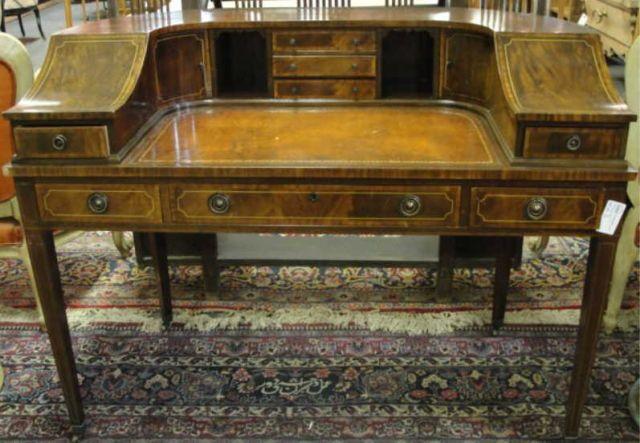 Appraisal: Inlaid and Banded Carlton Style Leathertop Desk From a Pleasantville