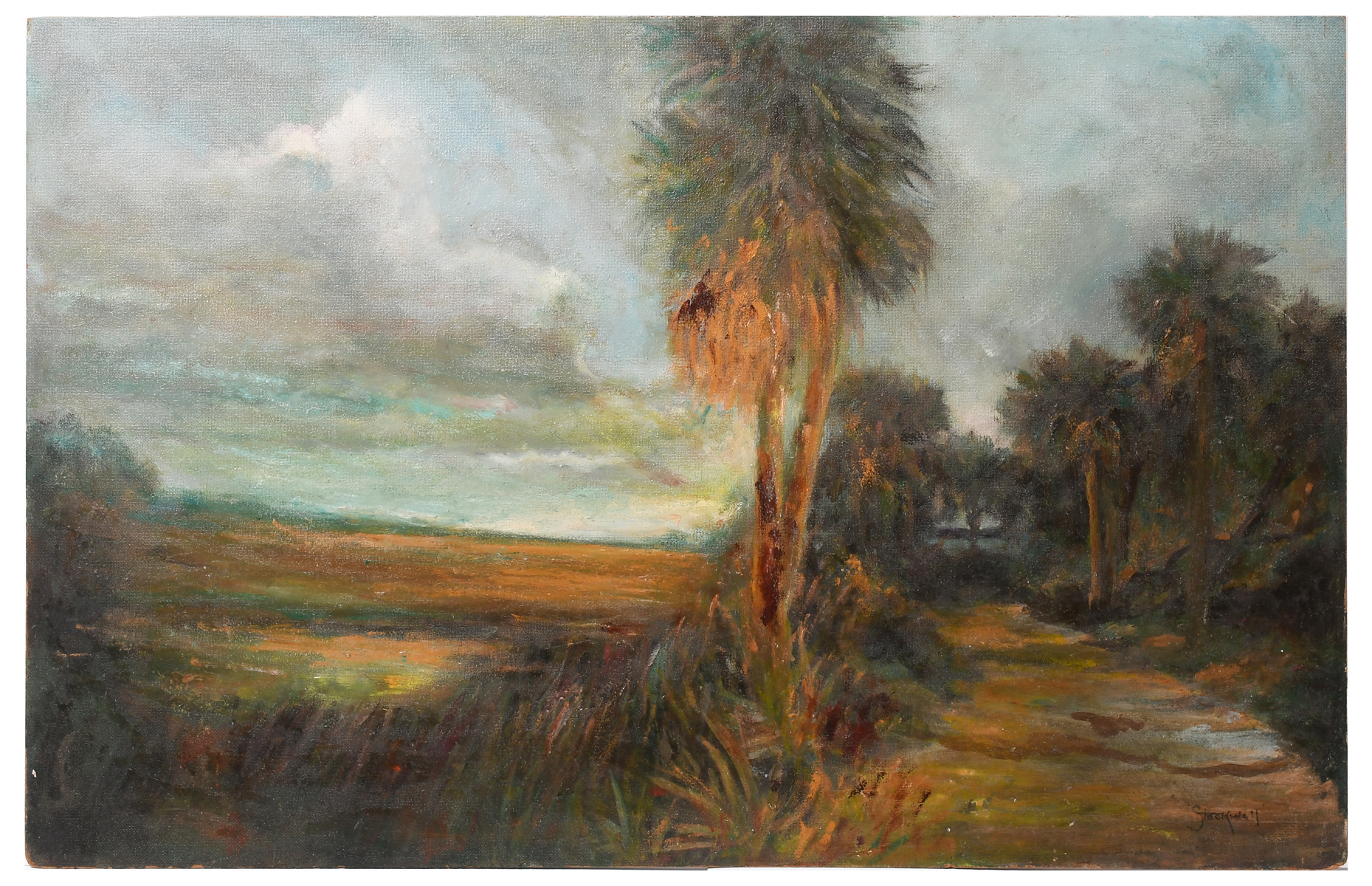 Appraisal: STOCKWELL Catherine Haynes American - Palm-Lined Pathway Oil Masonite ''