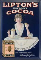 Appraisal: LIPTON S INSTANT COCOA SIGN Tin over cardboard sign featuring