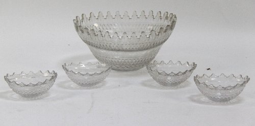 Appraisal: A cut glass bowl of oval shape with wavy rim