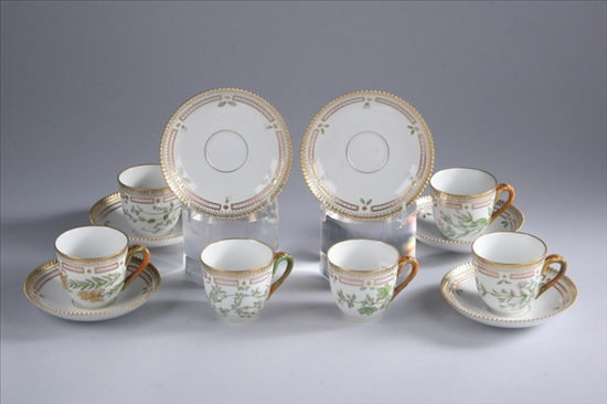 Appraisal: SIX ROYAL COPENHAGEN PORCELAIN 'FLORA DANICA' CUPS WITH SAUCERS th