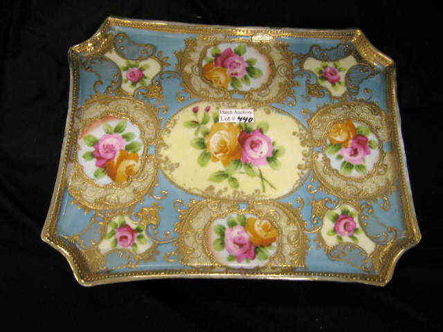 Appraisal: Nippon Handpainted Porcelain Dresser Tray gold encrusted floral decor