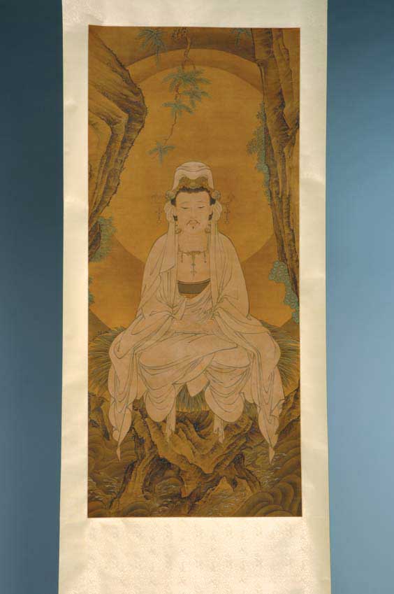 Appraisal: LARGE SCROLL OF GUANYIN Large Korean-style Chinese ink and colors