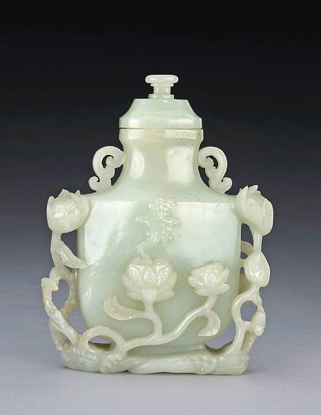 Appraisal: A pale greenish white jade covered vase Of flattened hu