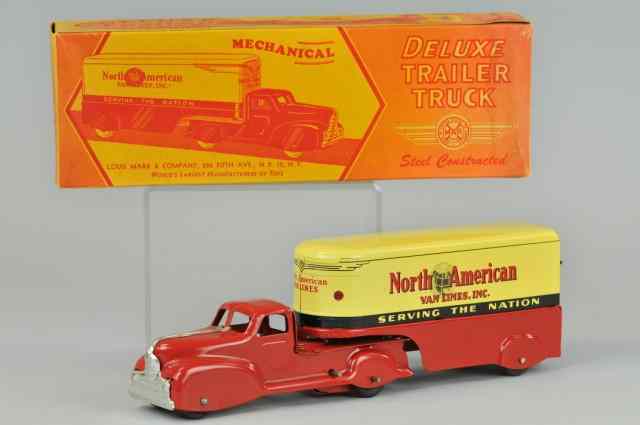 Appraisal: NORTH AMERICAN VAN LINES TRAILER TRUCK Boxed example Marx lithographed