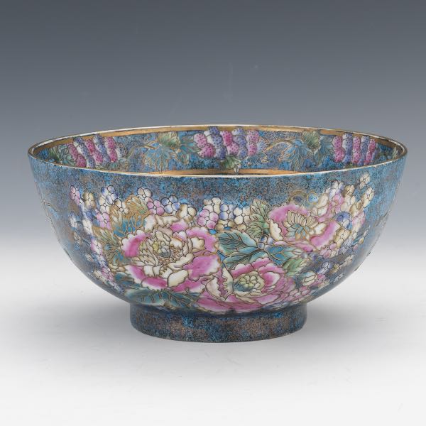 Appraisal: CHINESE ENAMELED BOWL x Overall teal colored ground with floral