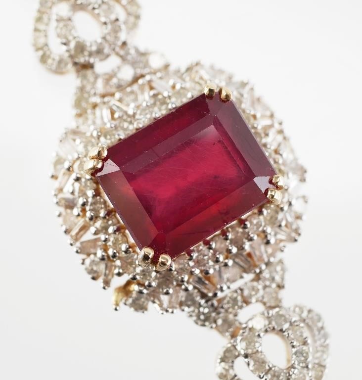 Appraisal: K yellow gold bracelet featuring a ruby center stone rectangular