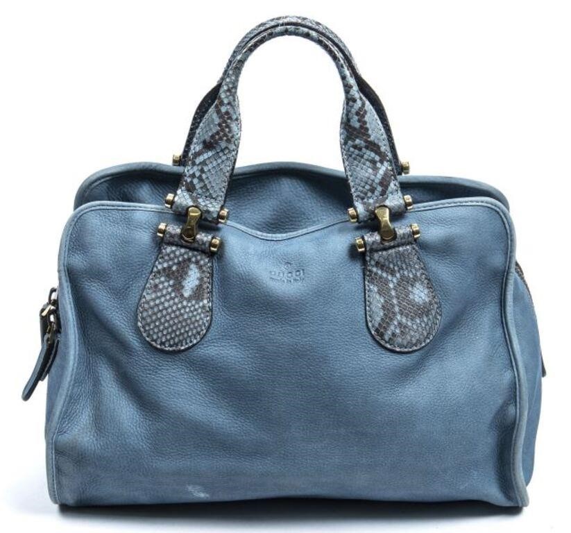 Appraisal: Gucci Boston shoulder bag in blue suede leather with gold-tone