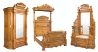 Appraisal: MONUMENTAL AND OUTSTANDING FOUR-PIECE BIRDSEYE MAPLE CARVED BEDROOM SUITE The