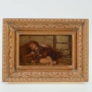 Appraisal: Agathe Roestel Sleeping child oil on panel signed A Roestel