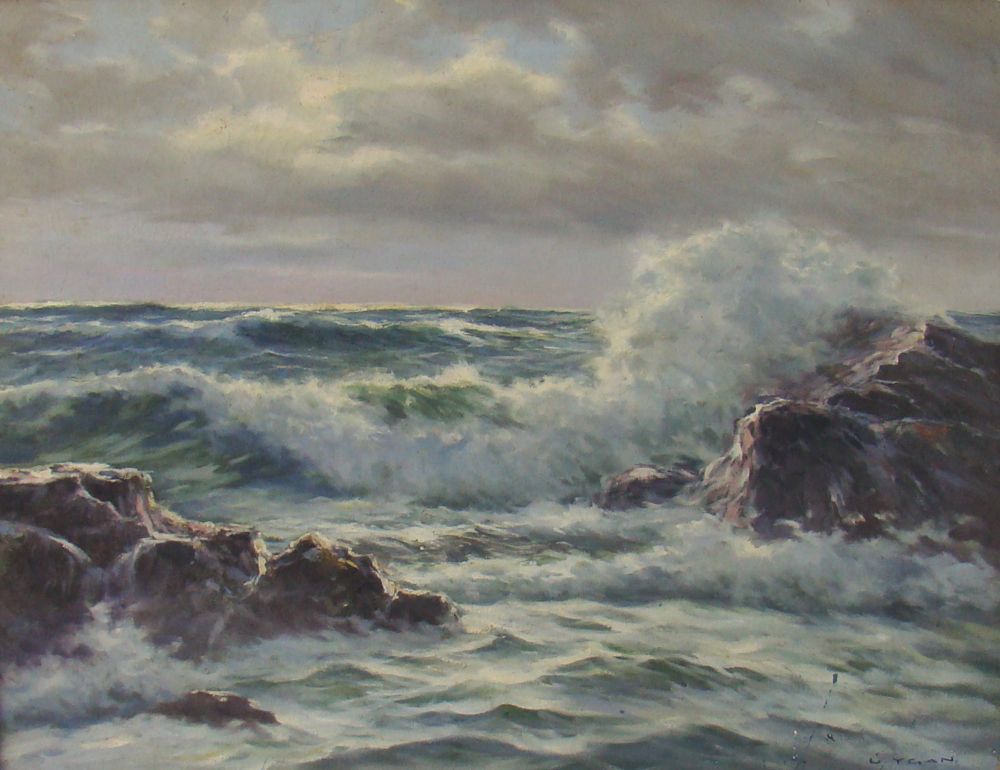 Appraisal: LASZLO DE NAGYProvincetown MA - Waves on a rocky coast