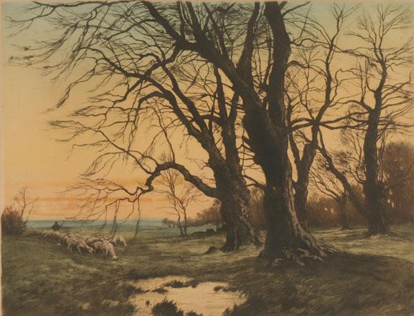 Appraisal: Pastoral landscape the foreground depicting several towering barren trees with