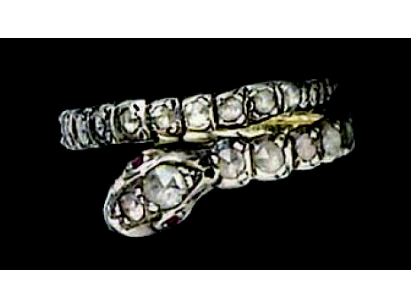 Appraisal: ANTIQUE DIAMOND SNAKE RING Georgian period snake ring of silver