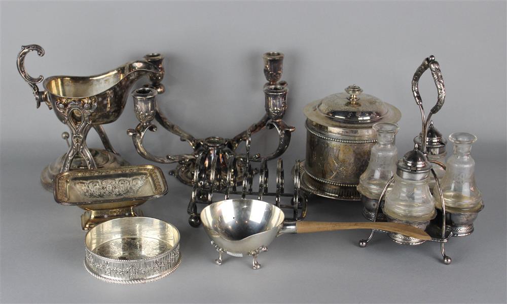 Appraisal: GROUP OF PLATED TABLEWARES including a Reed Barton candelabrum a