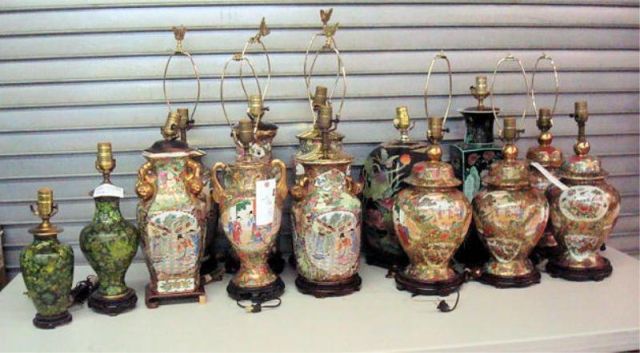 Appraisal: Lot of Asian lamps Assorted shapes and sizes