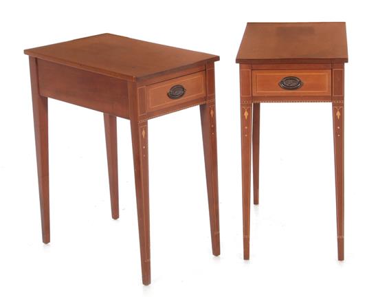 Appraisal: Pair Federal style inlaid cherry side tables H W D