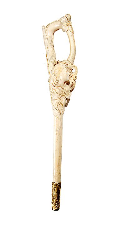 Appraisal: ART NOUVEAU WALRUS TUSK CANE UMBRELLA HANDLE ART NOUVEAU WALRUS