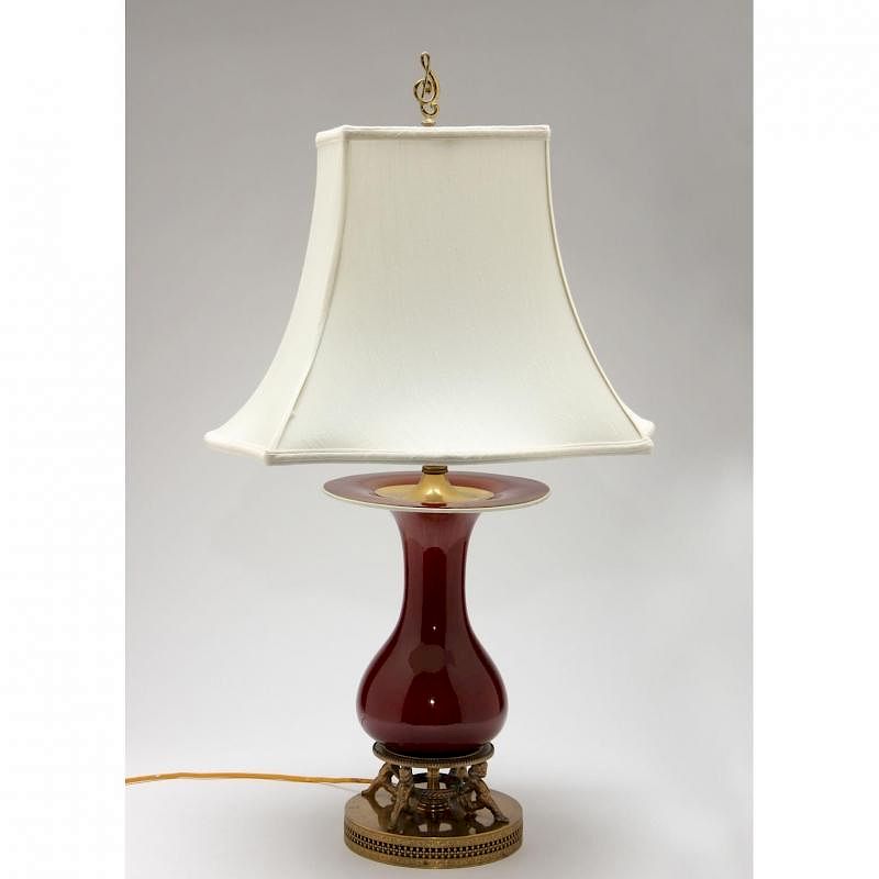 Appraisal: Chinese Oxblood Porcelain Table Lamp bulbous form with wide rim