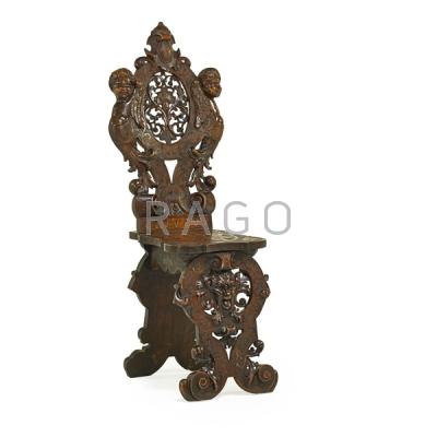 Appraisal: RENAISSANCE STYLE CARVED HALL CHAIR Condition Report