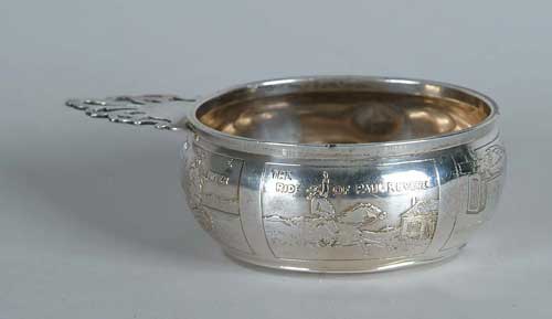 Appraisal: DECORATED CHILD S STERLING PORRINGER Porringer of typical shape has