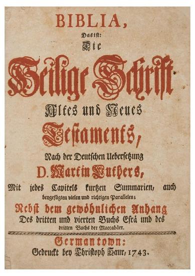 Appraisal: SAUER Christoph printer Biblia Das ist Die Heilige Schrift Altes