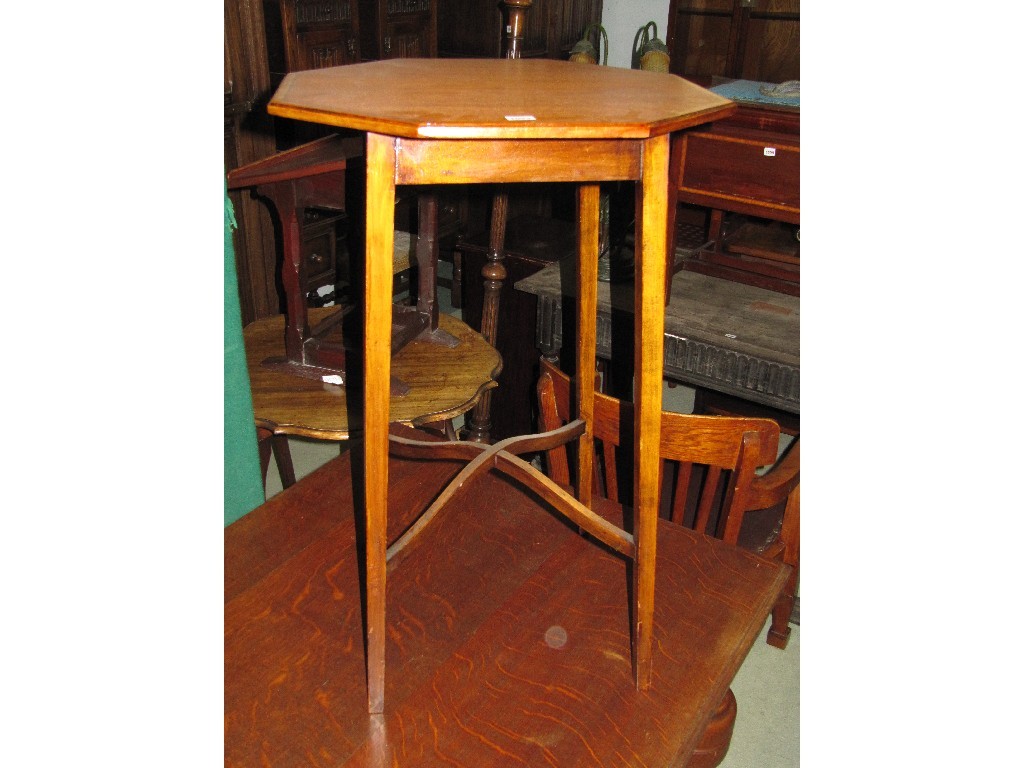 Appraisal: Mahogany inlaid octagonal occasional table