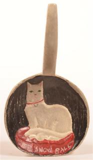 Appraisal: Antique Maple Butter Paddle Raise carved and painted cat titled