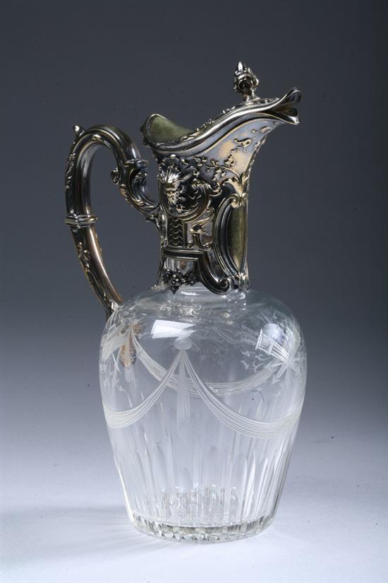 Appraisal: FRENCH SILVER-MOUNTED ETCHED GLASS EWER Claude Doutre Roussel Paris Circa