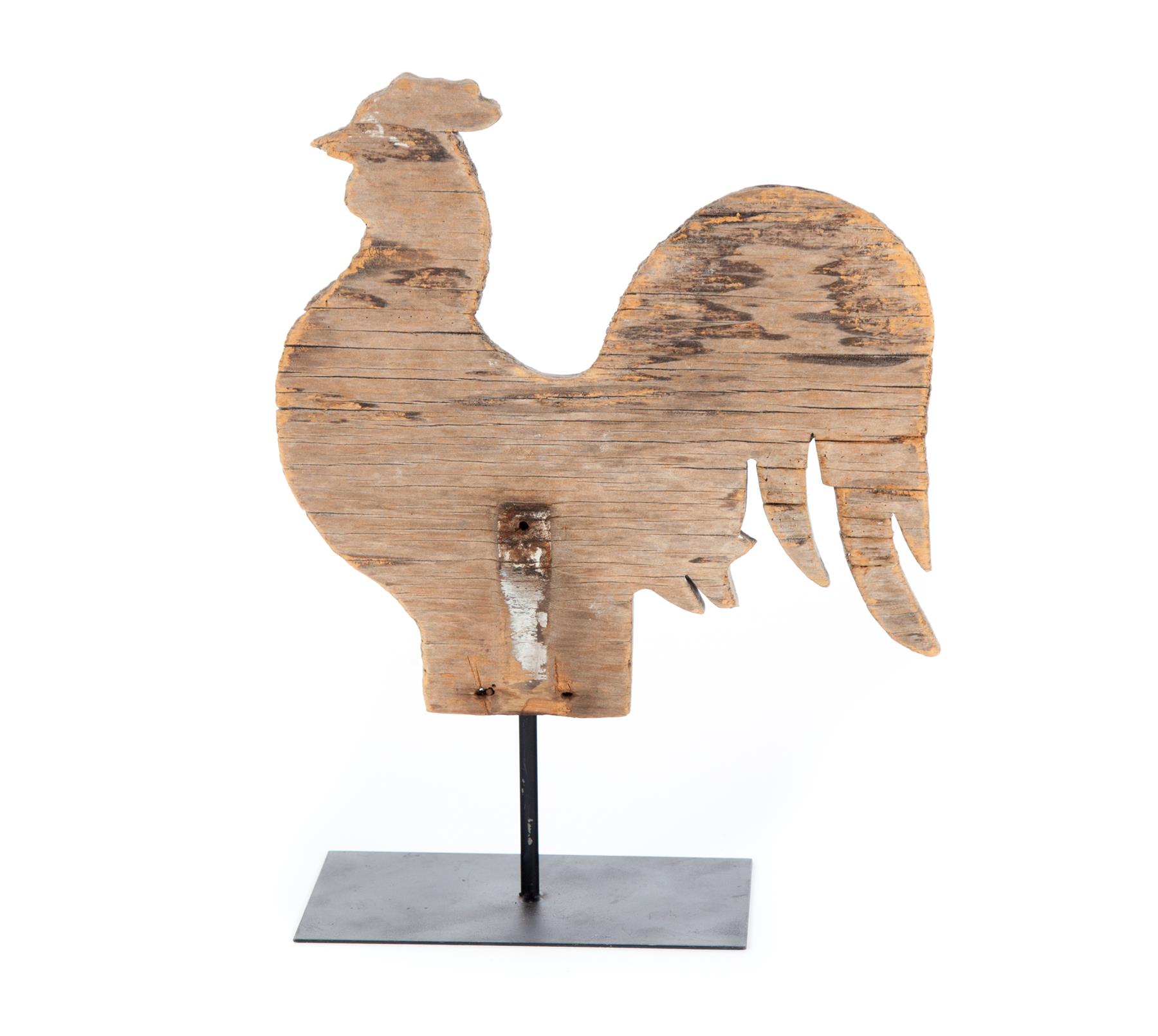 Appraisal: AMERICAN ROOSTER PLAQUE First half- th century Cutout wooden silhouette