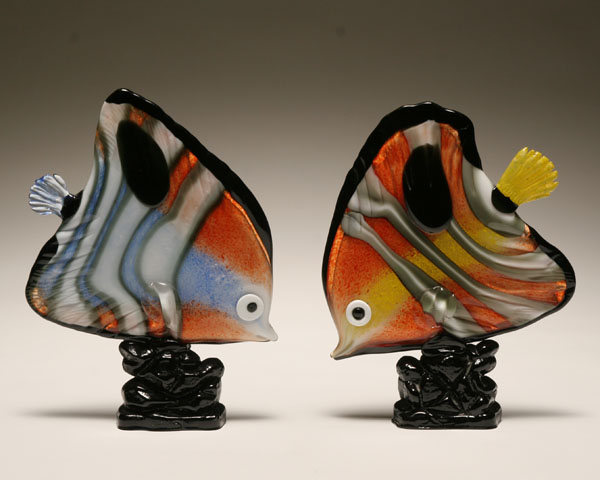 Appraisal: Pair Mario Badioli Murano art glass angelfish H