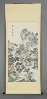 Appraisal: Chinese hand painted ink watercolor scroll Chinese hand painted hanging