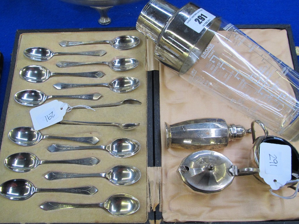 Appraisal: Lot comprising EP spoon and tong set condiment set and