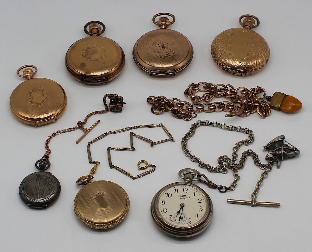 Appraisal: JEWELRY Grouping of Pocket Watches Fobs Includes a monogrammed Waltham