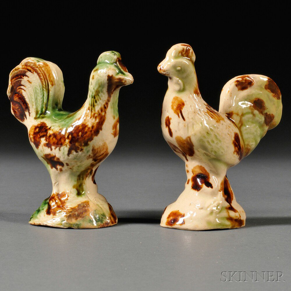 Appraisal: Two Staffordshire Cream-colored Earthenware Roosters England c each underglaze decorated