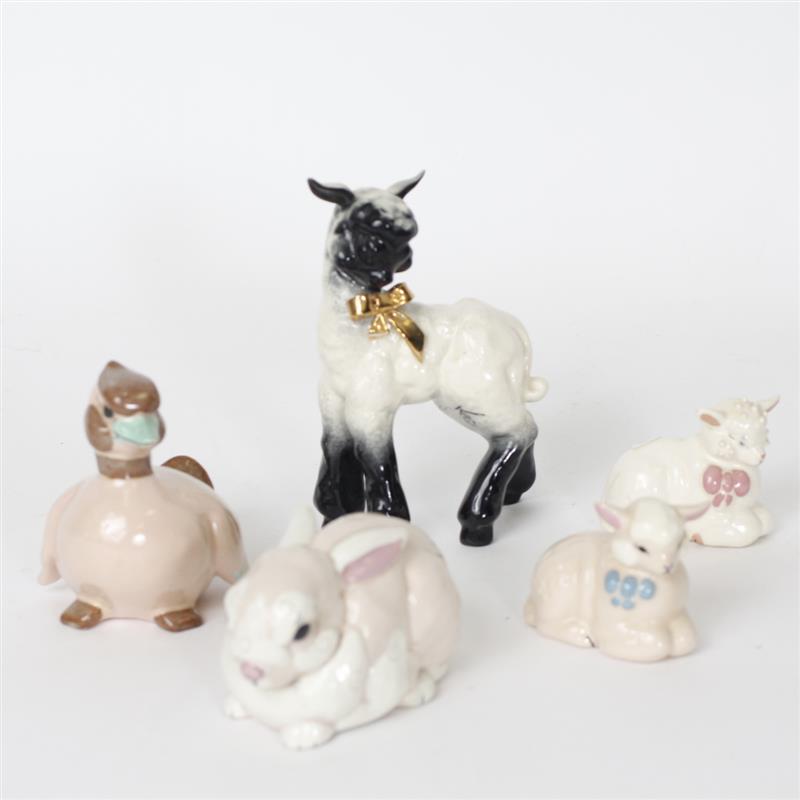 Appraisal: Five Kay Finch California Art Pottery animal figures Three lamb