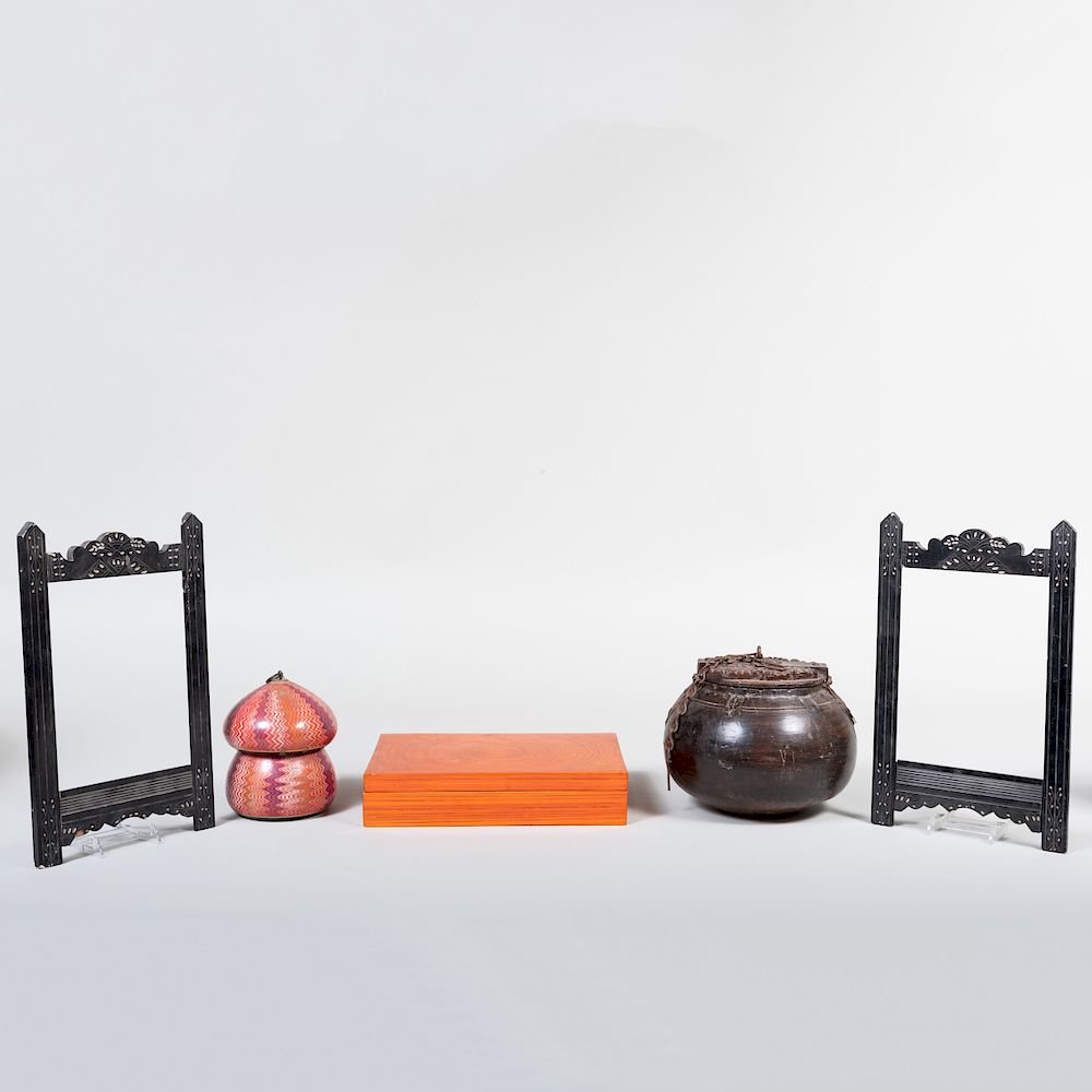 Appraisal: Two Circular Decorative Boxes Together with a modern orange box