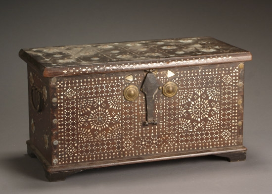 Appraisal: Indian Copper Mounted and Bone Parquetry Hardwood Small Coffer th