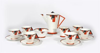 Appraisal: A Shelley Orange Block Mode coffee set for six pattern