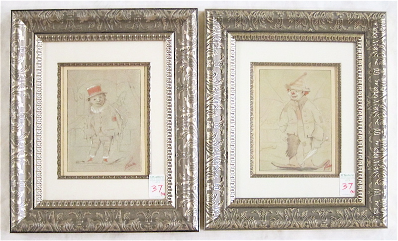 Appraisal: TWO CLOWN PASTEL DRAWINGS Each image measures x and illegibly