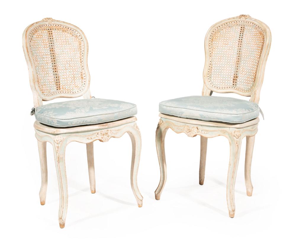 Appraisal: Pair of Louis XV-Style Bleu and Creme Peinte Side Chairs