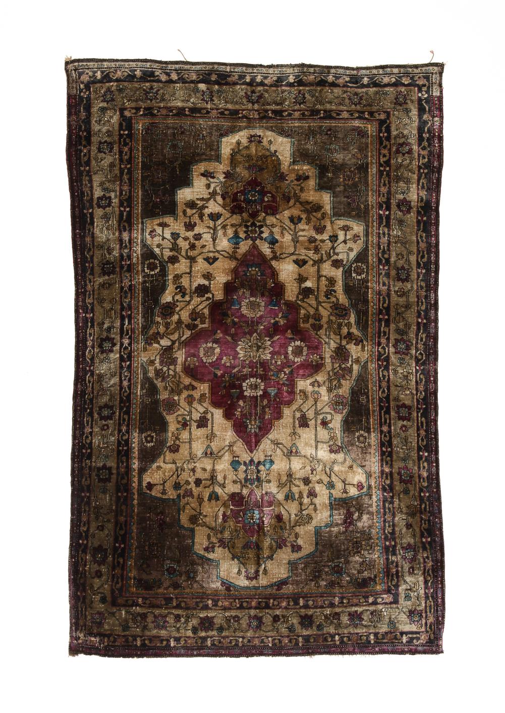 Appraisal: PERSIAN SILK MOHTASHEM KASHAN RUG Ca Finely knotted Plum medallion