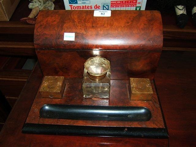 Appraisal: A walnut desk stand square gilt ink wells and stationery