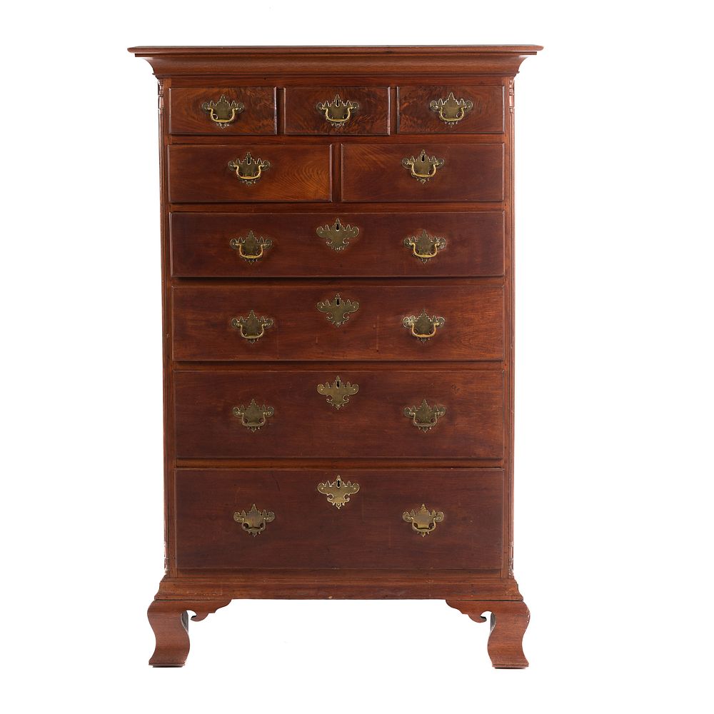 Appraisal: Pennsylvania Chippendale Walnut Tall Chest Circa flat molded cornice three