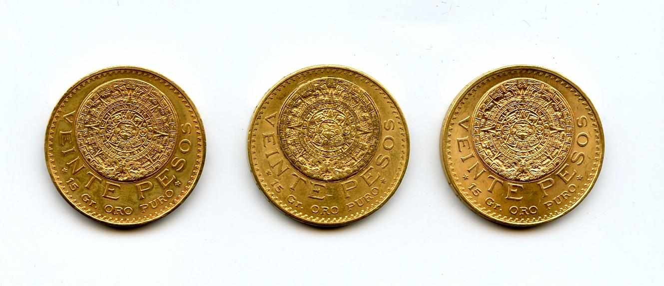 Appraisal: Mexico Gold Pesos KM- One is dated the other two