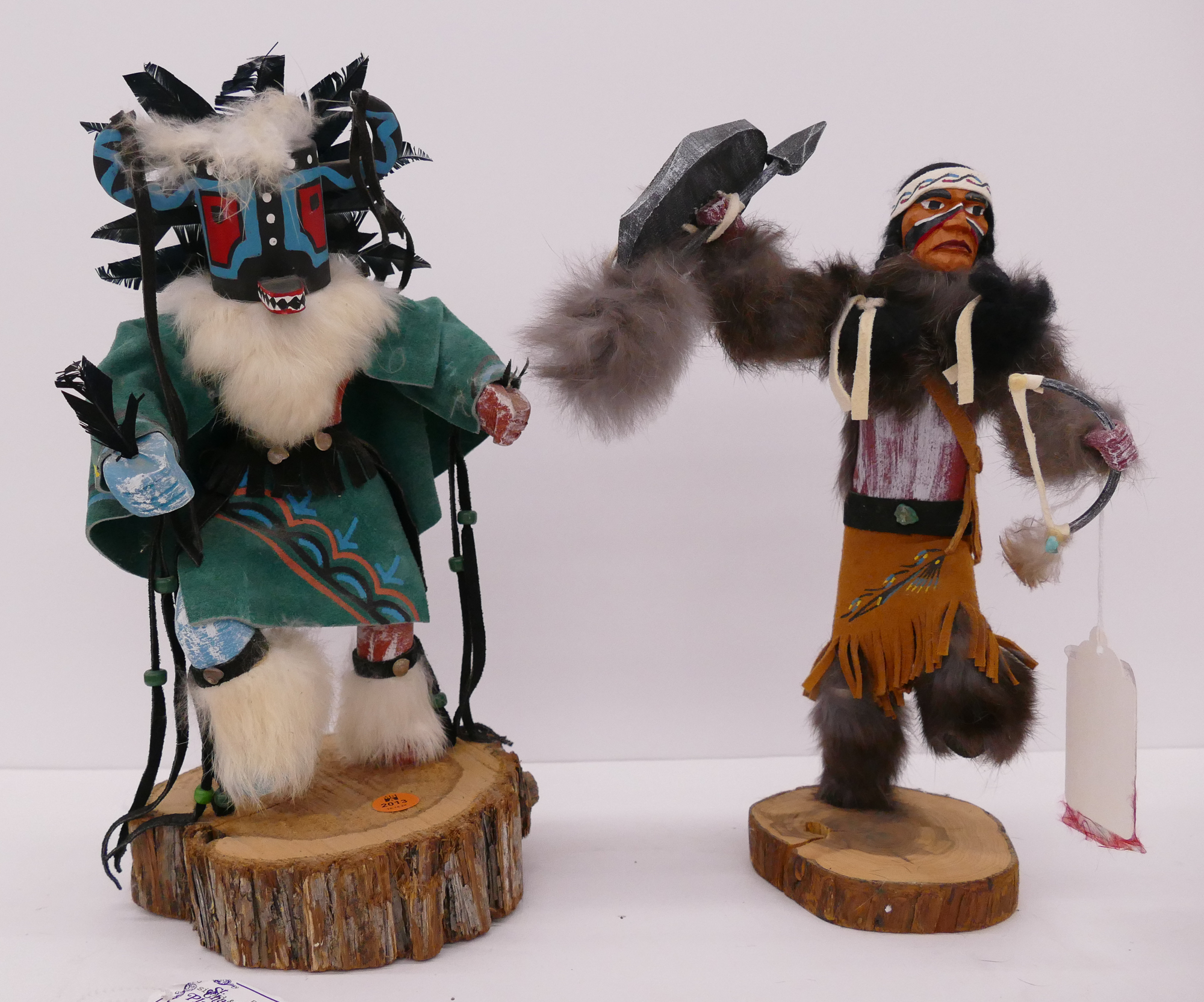 Appraisal: pc Medium Kachina Dolls- Warrior and Green Cape- largest ''