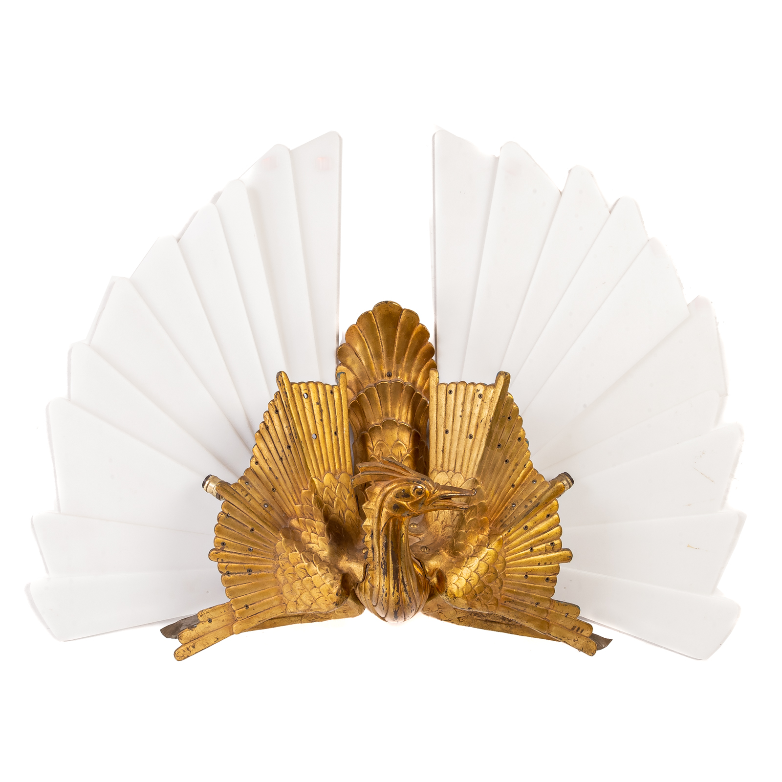 Appraisal: ART DECO GILT METAL PEACOCK SCONCE Circa s stylized wall